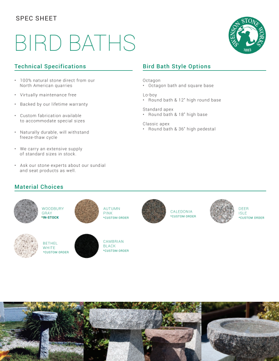 Bird Bath Spec Sheet