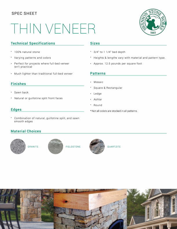 Thin Veneer Spec sheet