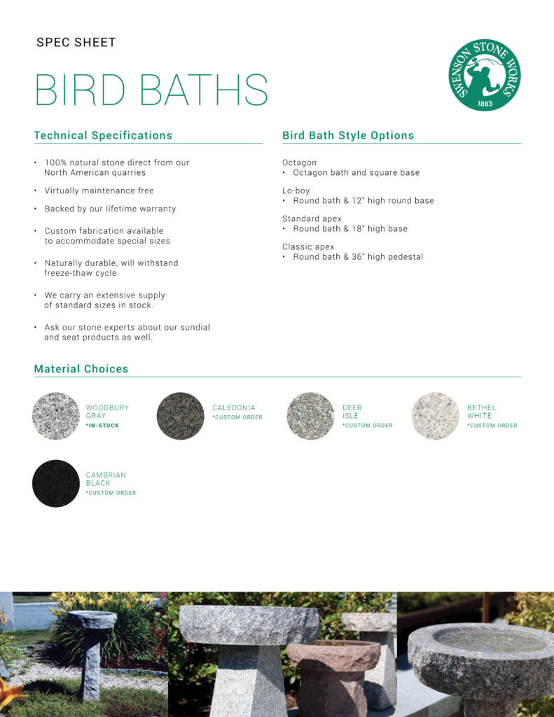 Bird Bath Spec Sheet